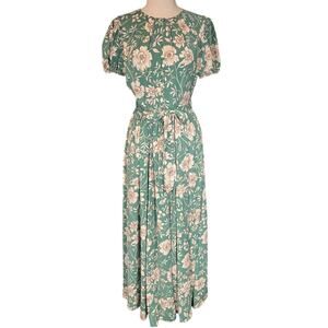 Girl Meets Glam Collection Green Floral Maxi Dress Size 4 Puff Sleeves Belted